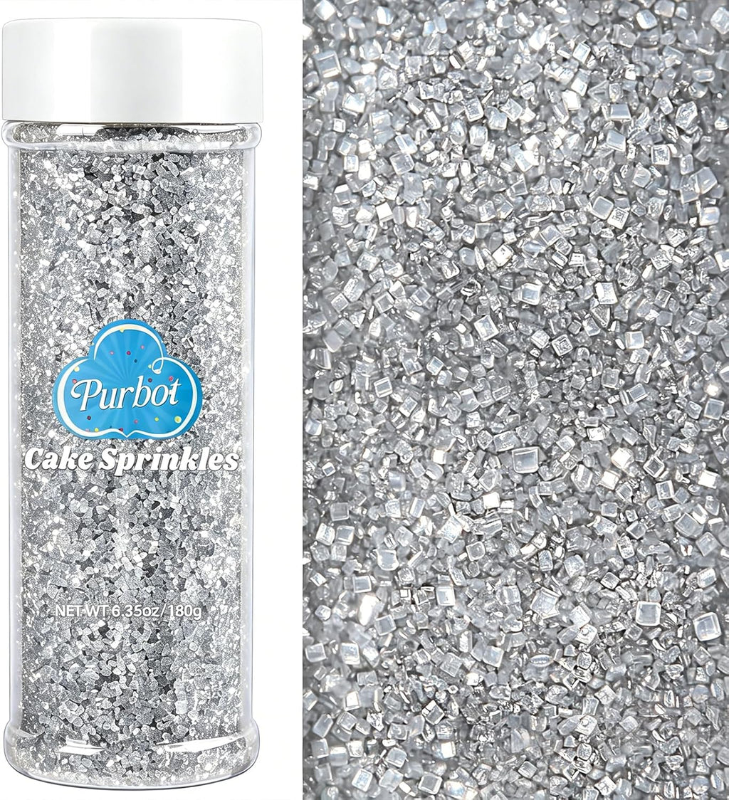 Silver Sprinkles Sanding Sugar for Baking, 6.35 oz Edible Sparkling Sugar Crystals for Cake Cupcake Cookie Ice Cream Topping