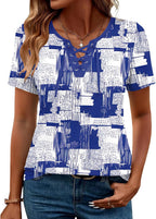 LOMON Womens Criss Cross Short Sleeve T-Shirts V-Neck Floral Summer Blouse Tops