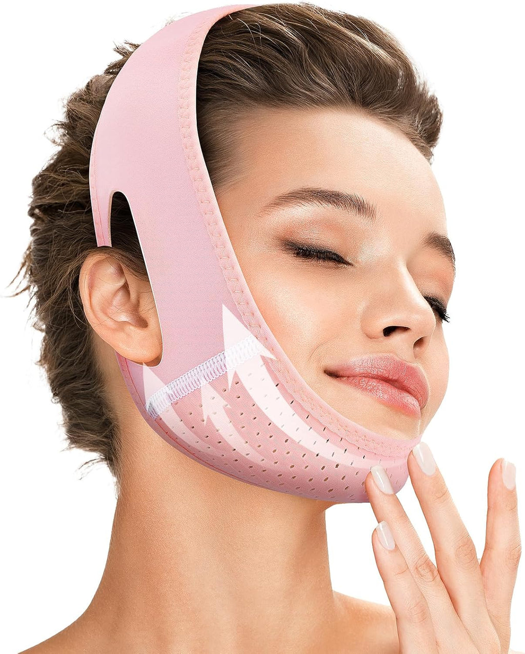 Juskaa Reusable V Line Lifting Mask with Chin Strap for Sleeping,Face Lift Prevent Sagging, Jaw Exerciser,pink,M