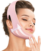 Juskaa Reusable V Line Lifting Mask with Chin Strap for Sleeping,Face Lift Prevent Sagging, Jaw Exerciser,pink,M