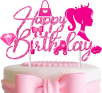 C L cooper life Hot Pink Girl Happy Birthday Cake Topper Glitter Hot Pink Girl Princess Cake Decorations for Baby Shower, Wedding, Birthday Party Supplies