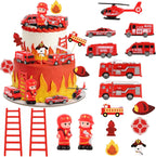 Hooqict 17 Pieces Fire Truck Cake Decorations Set with Mini Firetruck Firefighter Fire Engine Birthday Cake Toppers & Cupcake Toppers for Fireman Fire Truck Birthday Party Decorations Supplies