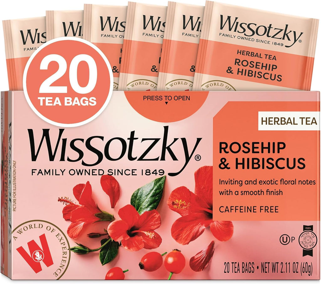 Wissotzky Rosehip & Hibiscus Herbal Tea, 20 Tea Bags | Exotic Blend | Caffeine Free Tea | Immune Boost