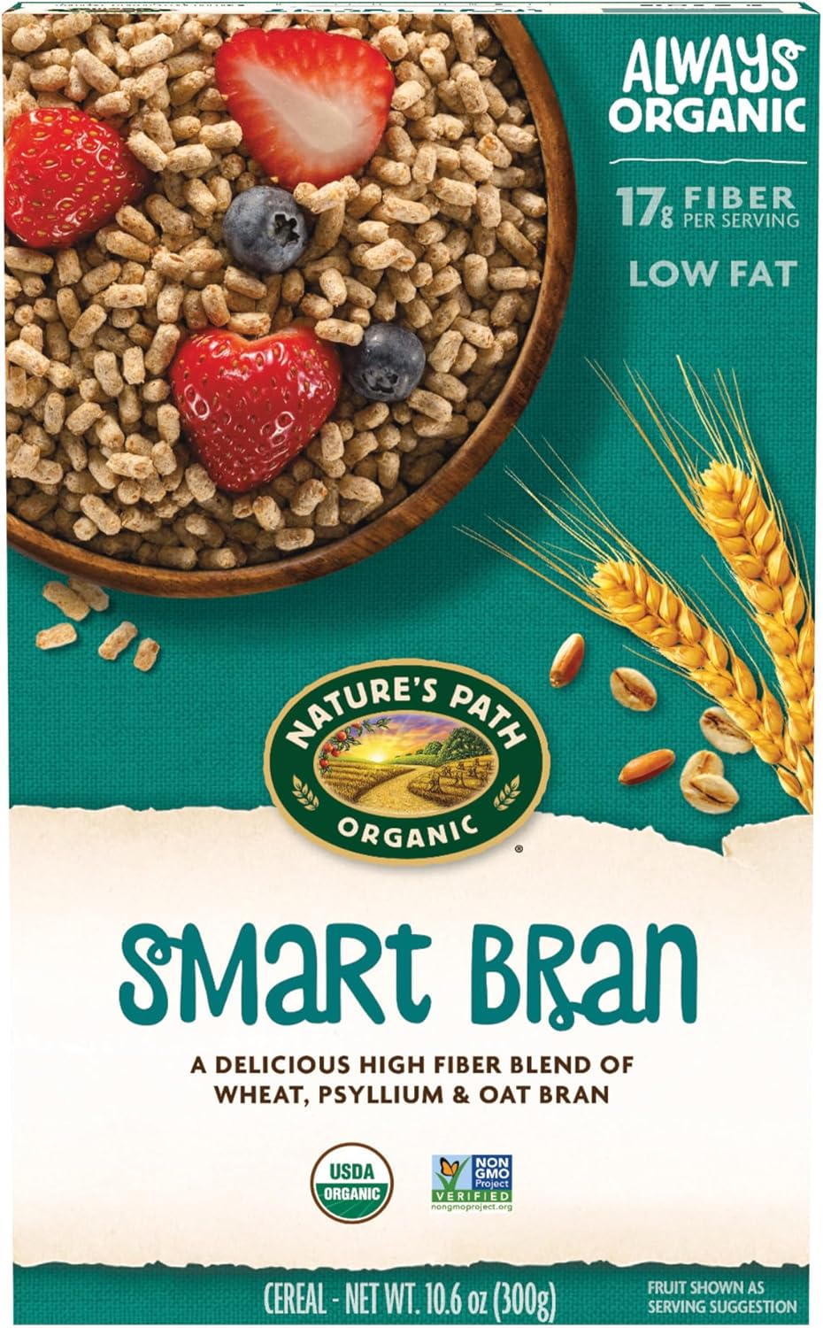 Nature's Path Organic Smart Bran Cereal, 10.6 oz (Pack of 1), 17g Fiber, Psyllium, Oat & Wheat Bran, Lightly Sweetened, Non-GMO