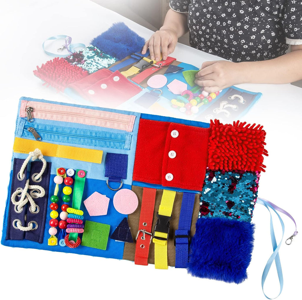Fidget Blanket for Elderly with Dementia & Alzheimer's, Sensory Activities Mat Anxiety Relief Toys, Portable Lap Pad for Memory Loss, Autism ADHD Calming Gifts, 18-in-1 Busy Board, Mother's Day Gift