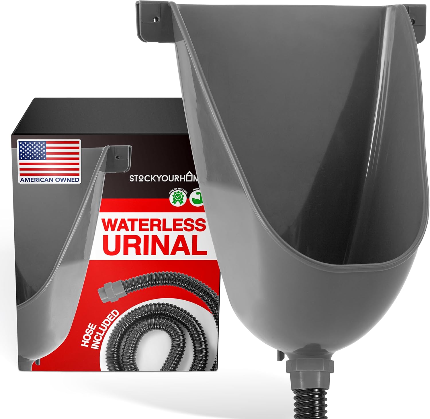 Stock Your Home Waterless Urinal for Men (Gray), Plastic Urinals for Men's Garage, Shed, or Backyard, Wall Mount Urine Diverter and Outdoor Camper Urinals, Portable Urinal for Men, Waterless Toilet