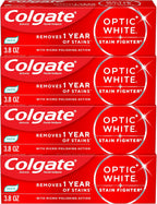 Colgate Optic White Stain Fighter Clean Mint Paste Teeth Whitening Toothpaste, 4 Pack, Anticavity Toothpaste with Fluoride, Enamel Safe Teeth Stain Remover, 3.8 OZ