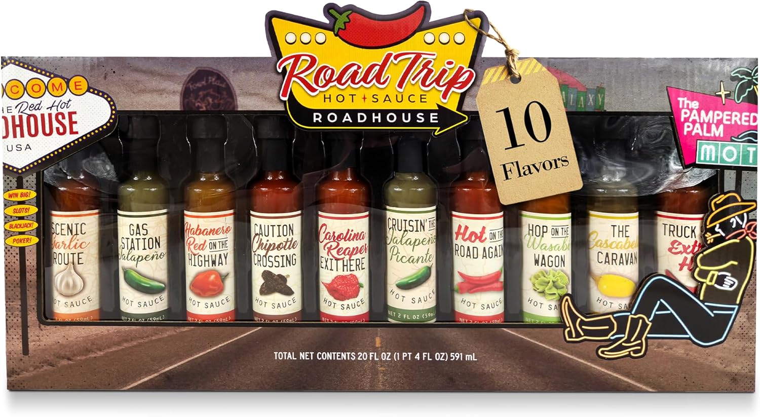 Road Trip RoadHouse Smokehouse Hot Sauce Gift Set – 10 Pack Sauce Sampler, Flavorful Spicy Gift set Variety