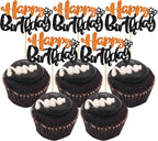 Ephlyn 24Pcs Happy Birthday Cupcake Toppers Double Layer Glitter Happy Birthday Cake Decorations for Halloween Baby Shower Theme Anniversary Party Cake Decorations Supplies Black Orange