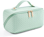 Large Capacity Travel Cosmetic Bag - Portable Makeup Bags for Women Waterproof PU Leather Checkered Makeup Organizer Bag with Dividers and Handle,Toiletry Bag for Cosmetics