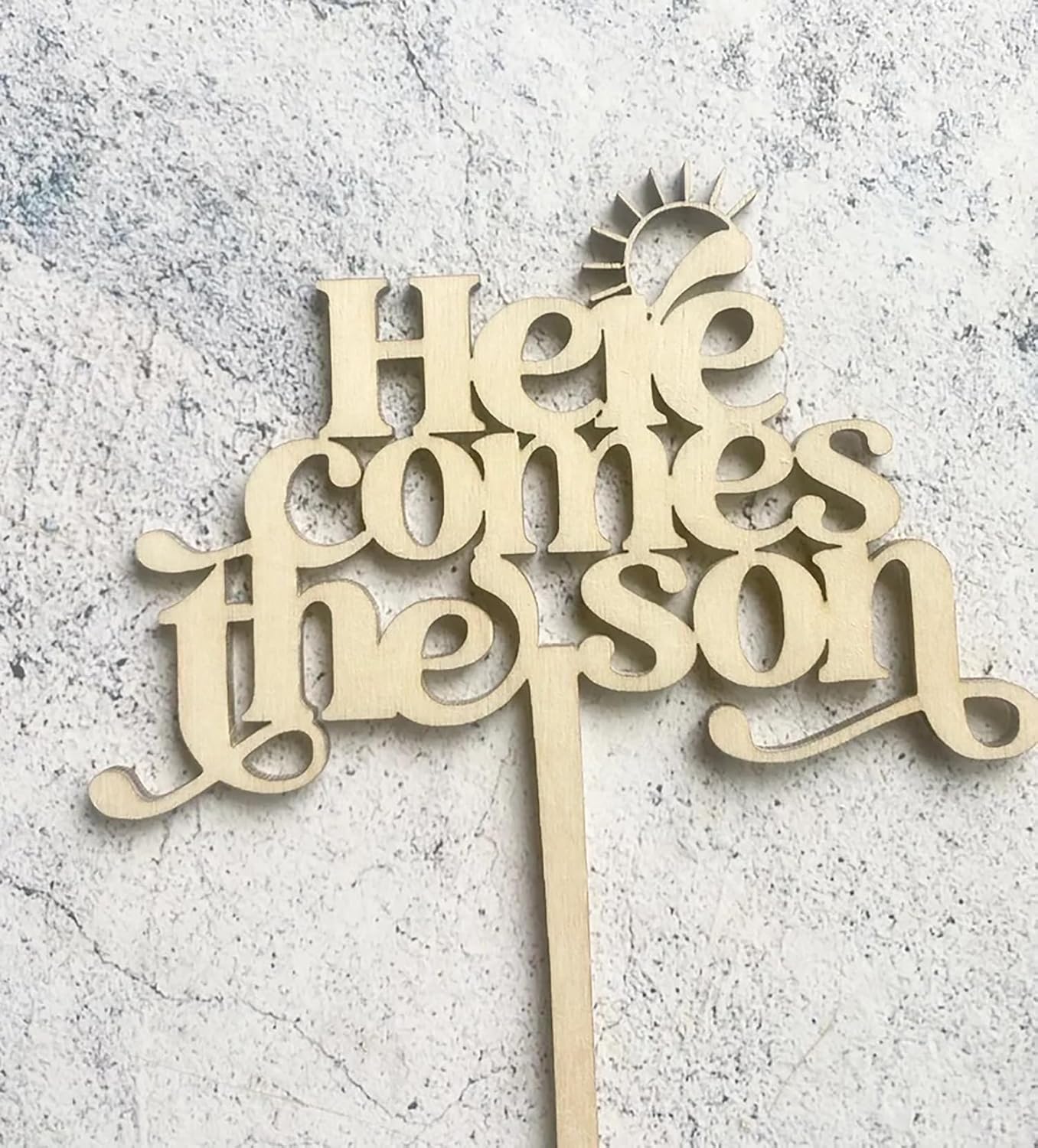 Wooden Here Comes The Son Cake Topper,Here Comes The Son Baby Shower Cake Decorations for Sunshine Decorations Boho Sunshine Retro Boy Baby Shower Party Supplies