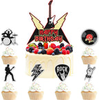 7Pcs Rock N Roll Cake Toppers Set Kids Rock Music Themed Happy Birthday, Birthday Party, Rock Star Band Party, or Baby Shower Party Guitar, Bass and Pick Decoration That Boy and Girl Will Love.LIANGSS