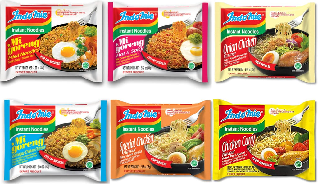 Indomie Variety Pack - 6 Flavors in 1 Case (30 Bags)