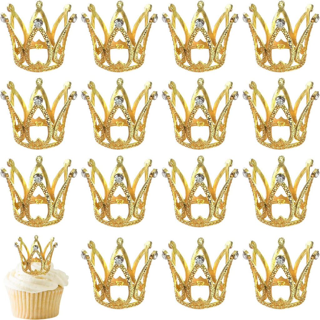 8 Pack Mini Princess Crown Cupcake Toppers Princess Little Crown Cupcake Picks Crown Zircon Children's Women Birthday Bridal Wedding Royal Themed Party Cupcake Decorations Supplies Gold