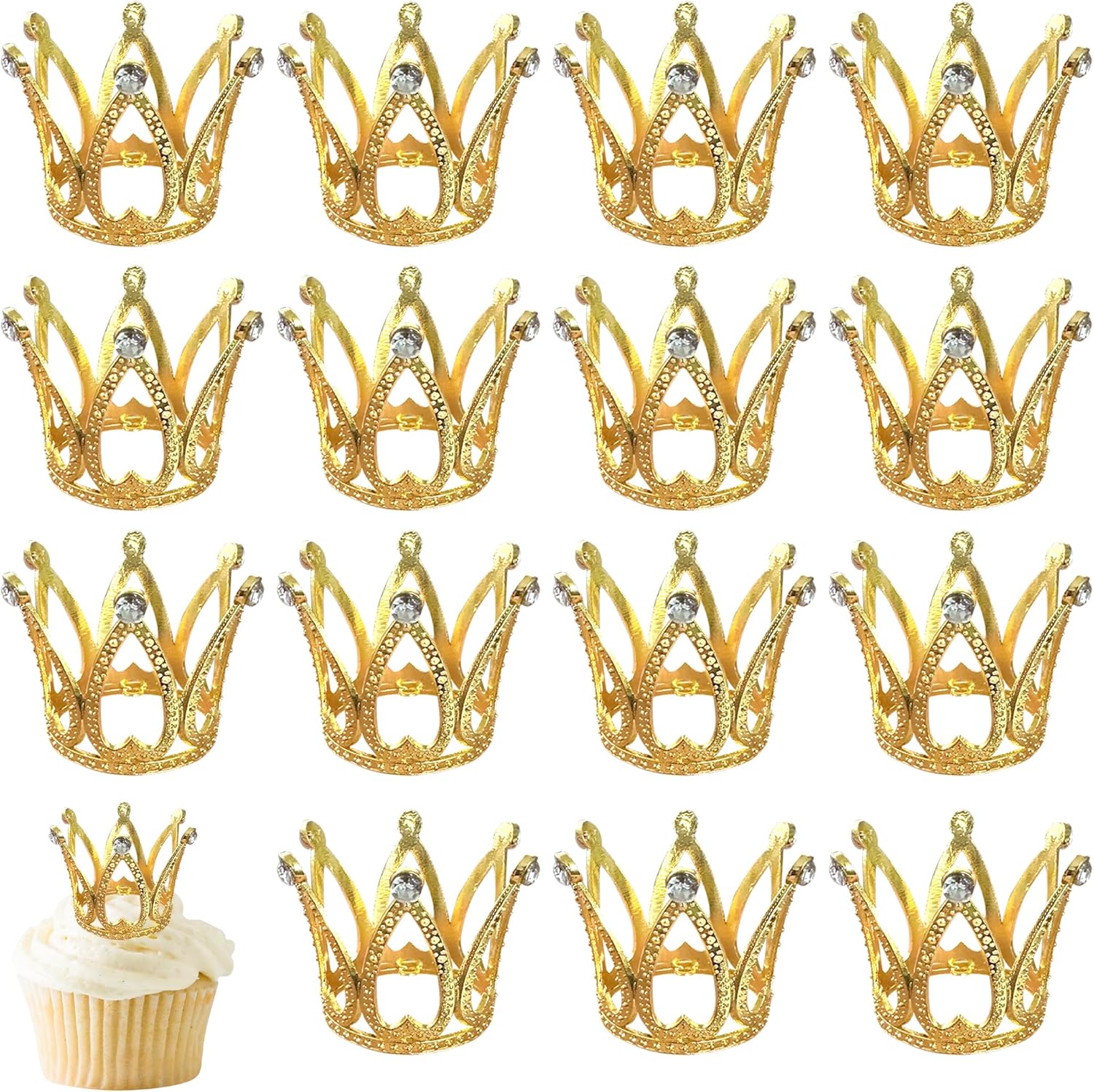 8 Pack Mini Princess Crown Cupcake Toppers Princess Little Crown Cupcake Picks Crown Zircon Children's Women Birthday Bridal Wedding Royal Themed Party Cupcake Decorations Supplies Gold