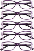 VisionGlobal 5 Pairs Reading Glasses with Spring Hinge, Blue Light Blocking Glasses for Women/Men