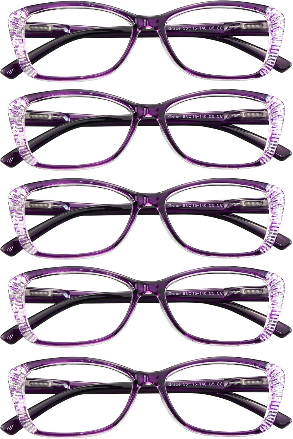 VisionGlobal 5 Pairs Reading Glasses with Spring Hinge, Blue Light Blocking Glasses for Women/Men