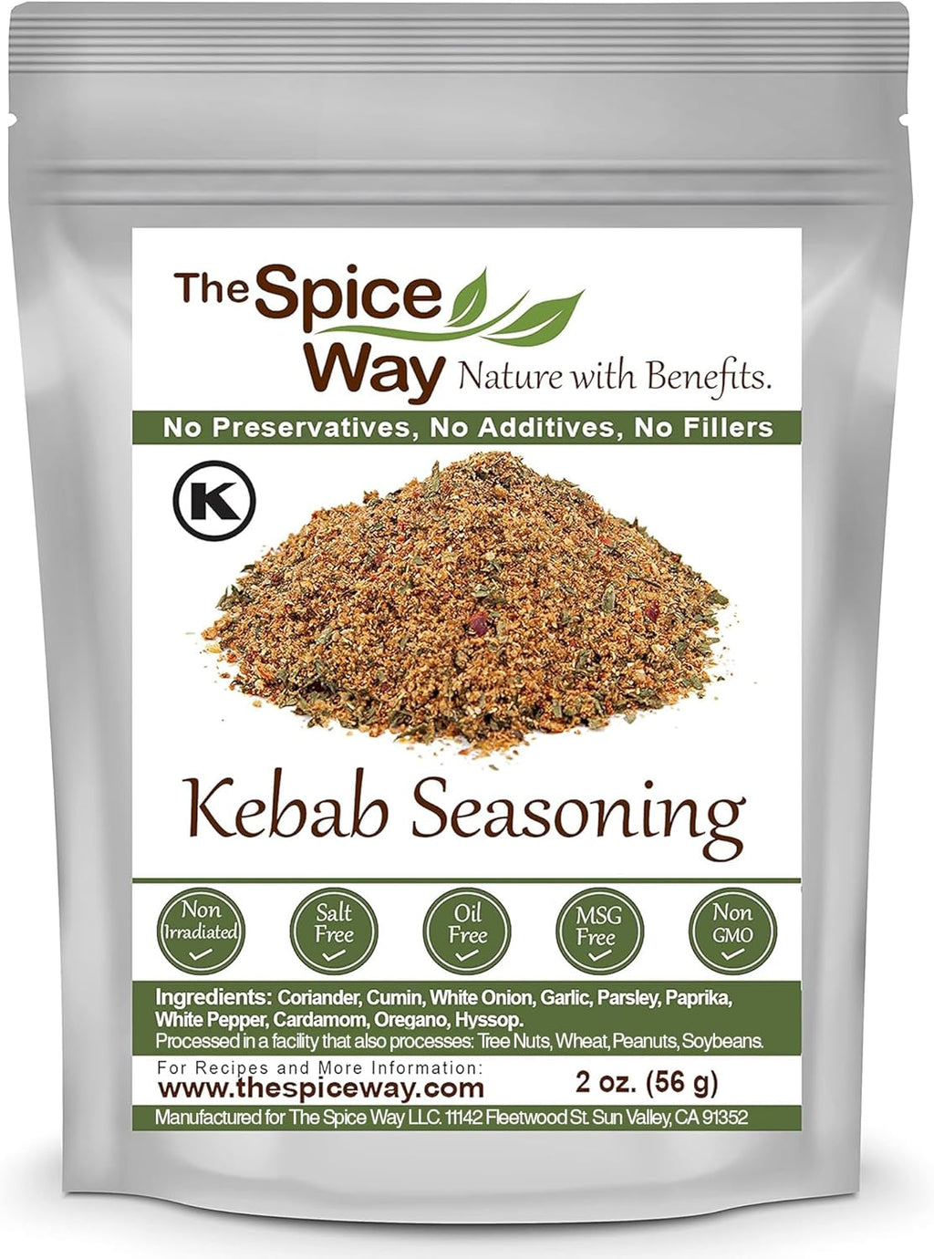The Spice Way Kebab Seasonings - Meat and Poultry Spice Blend No Additives, No Preservatives, No Fillers, Beef Kababs, Chicken Kebabs and Gyro Seasoning.(2 oz resealable bag)