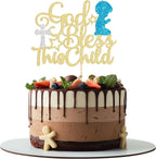 Gyufise 1 Pack God Bless This Child Cake Topper Glitter First Communion God Bless Boy Cake Pick Decorations for Baptism Baby Shower Birthday Christmas Party Decorations Supplies
