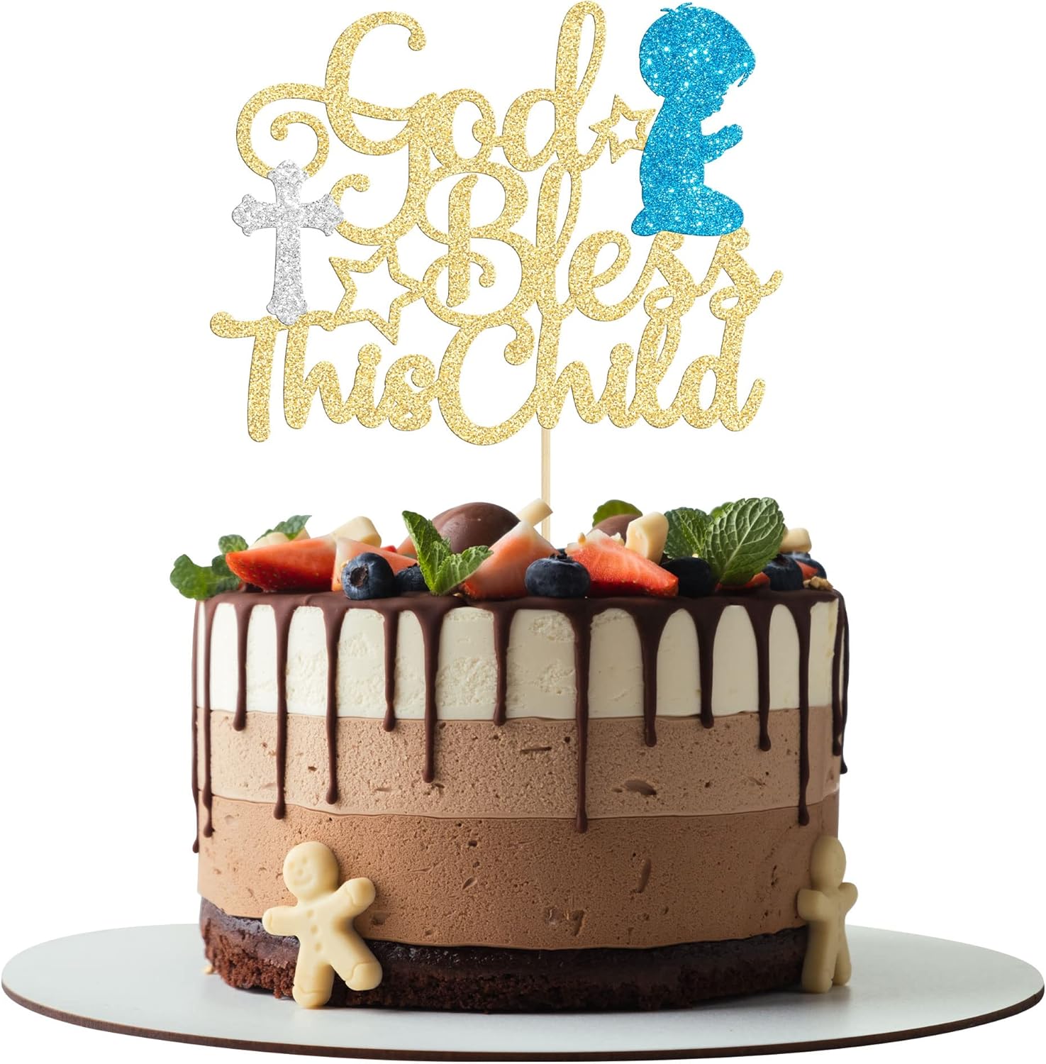 Gyufise 1 Pack God Bless This Child Cake Topper Glitter First Communion God Bless Boy Cake Pick Decorations for Baptism Baby Shower Birthday Christmas Party Decorations Supplies