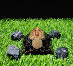 Combo of Black Tourmaline Orgone Crystal Pyramid with Flower of Life Symbol & 4 Pieces of Black Tourmaline Natural Raw Rough Stone for Positive Energy Generator, Reiki Chakra Healing Yoga