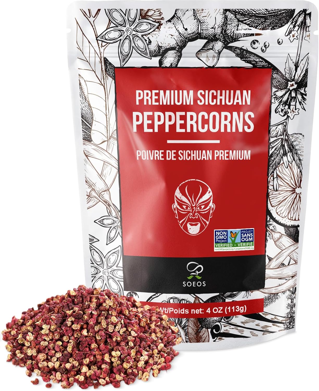 Soeos Sichuan Peppercorns, 4 Ounce(113g), Authentic Szechuan Red Peppercorn, Numbing and Tingle Effect, Less Seeds, Strong Flavor, Essential for Mapo Tofu, Kung Pao Chicken and Asine Cusine