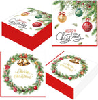 50 Pcs Christmas Paper Napkins 13 x 13 Inches, Disposable Luncheon Dinner Party Napkins Xmas Balls Wreath Theme for Winter Holiday Christmas Party Decorations