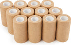 Self Adhesive Bandage Wrap - 4 Inch x 5 Yards, 12 Pack | Cohesive Tape for Sports Support & Vet Wrap for Dogs, Horses, Pets | Breathable & Painless Removal (Beige)