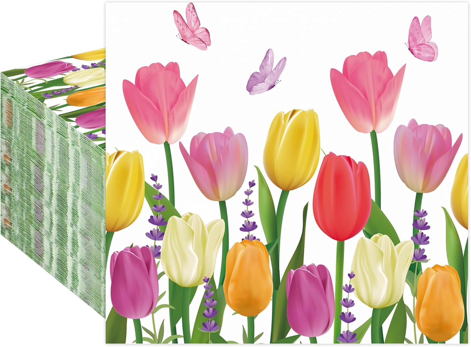 100 PCS Spring Tulip Cocktail Napkins Spring Floral Paper Party Napkin Disposable 3-Ply Watercolor Tulip Beverage Dessert Napkins for Bridal Shower Wedding Birthday Tea Party Supplies
