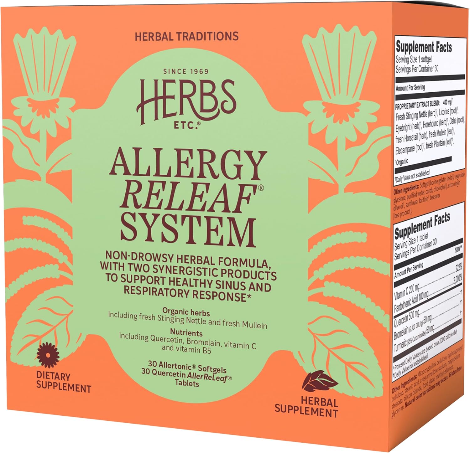 Herbs Etc. Allergy ReLeaf System - Natural Allergy Support for Overall Seasonal Comfort - Non-Drowsy Formula - Fresh Mullein & Organic Eyebright - 30 Count (30 Servings)