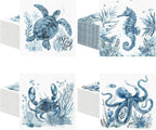 Fulmoon 200 Pieces Blue Ocean Animal Paper Napkins Under The Sea Turtle Octopus Disposable Napkin Nautical Dessert Guest Towels for Summer Baby Shower Dinner Party Supplies
