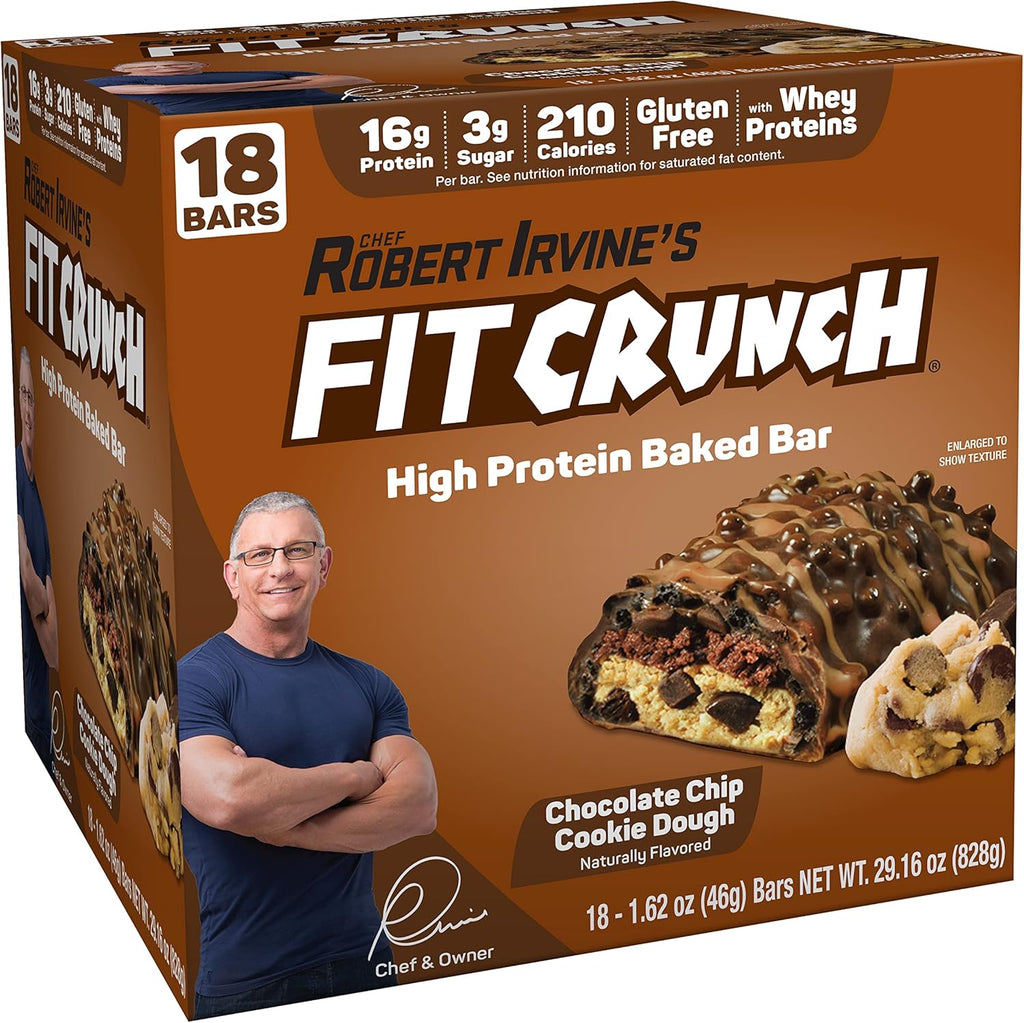 FITCRUNCH Snack Size Protein Bars, 6-Layer Baked Bar, 3g of Sugar & Soft Cake Core (18 Bars, Chocolate Chip Cookie Dough)