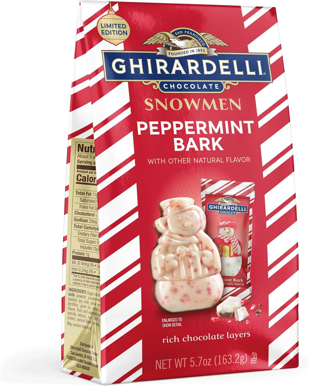 GHIRARDELLI Peppermint Bark Snowmen – Limited Edition Holiday Chocolate Candy Featuring Layers of Rich Chocolate Layers with Festive Peppermint Flavor, 5.7 oz Bag