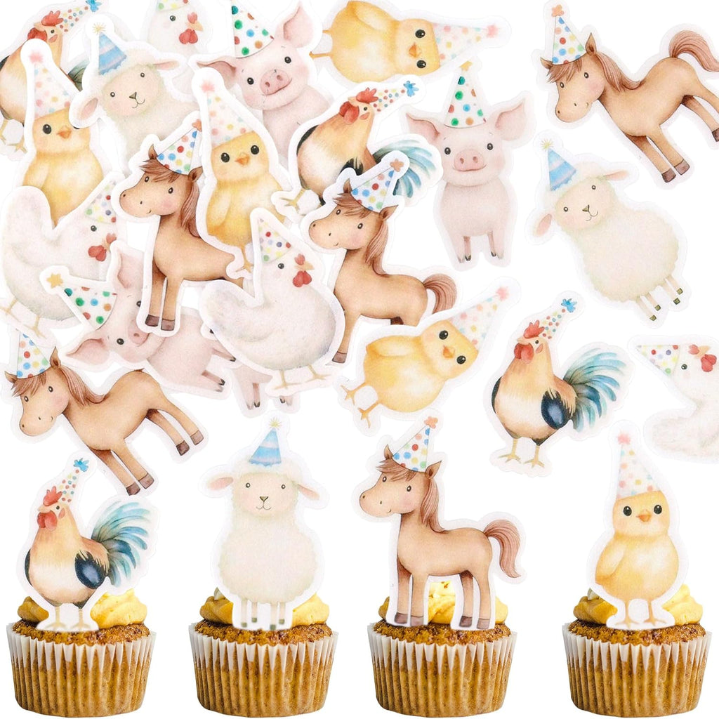 Ercadio 48 Edible Farm Cupcake Toppers Decor Picks Cute Pig Sheep Chicken Horse Party for Spring Theme Baby Shower Birthday Party Cake Picks Decorations Supplies