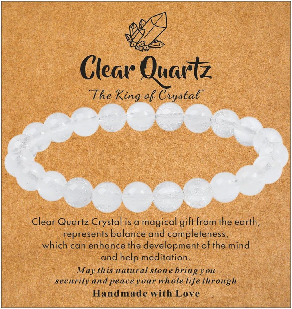 MAIBAOTA Healing Crystal Bracelet for Women Men, 8/4 mm Natural Stone Beaded Bracelets, Jewelry Birthday Gifts, Round Gemstones Stretch Bracelets