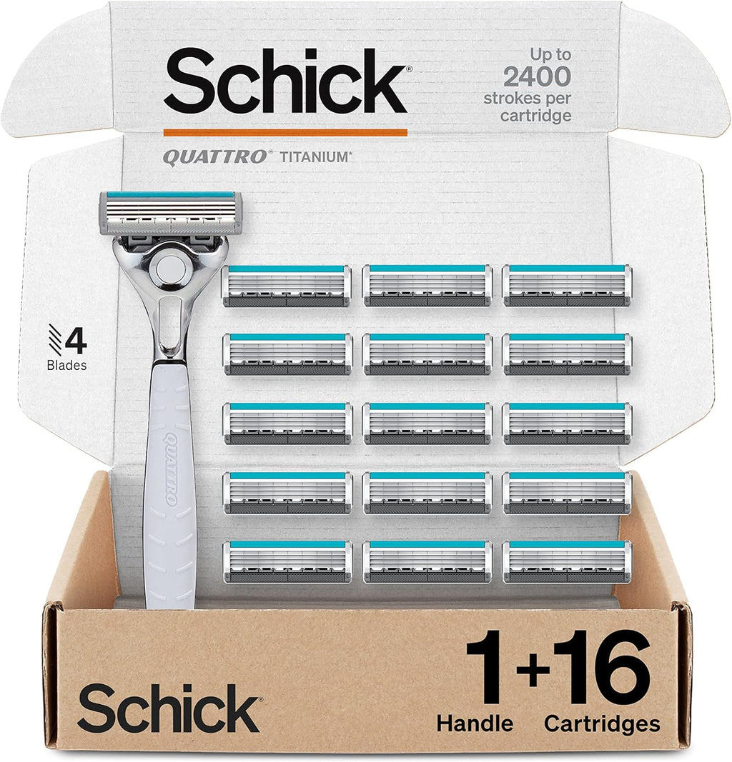 Schick Quattro Titanium 4-Blade Razors for Men | 1 Mens Razor Handle and 16 Refill Blades for Shaving