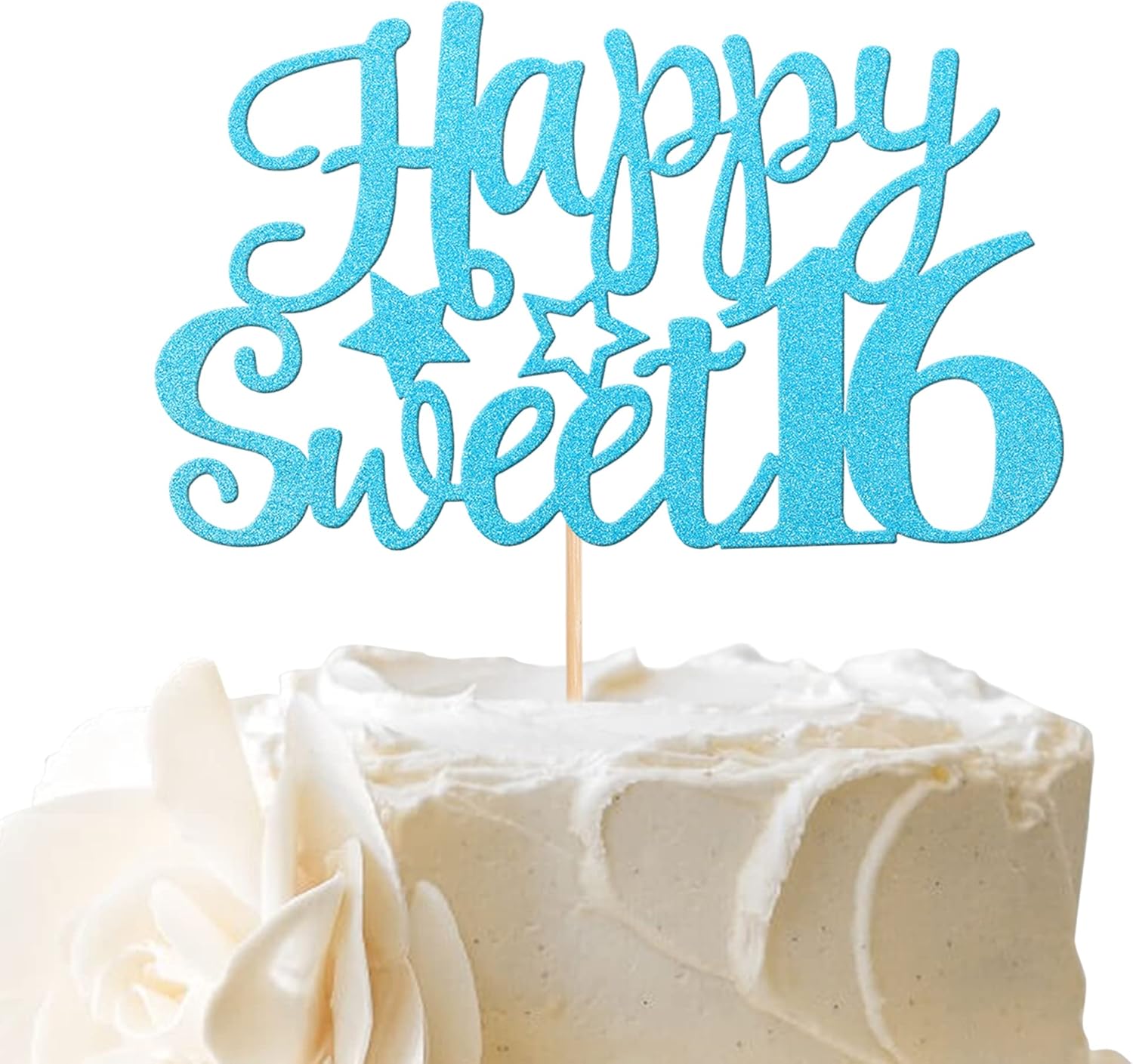 1 Pack Happy Sweet 16 Cake Topper Glitter 16th Birthday Cake Pick for Cheers to 16 Years Old 16th Birthday Party Cake Decorations Supplies Light Blue