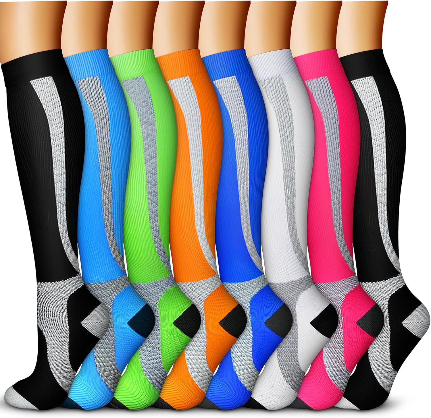QUXIANG Copper Compression Socks for Women & Men Circulation (8 Pairs) - Best for Running Athletic Cycling - 15-20 mmHg