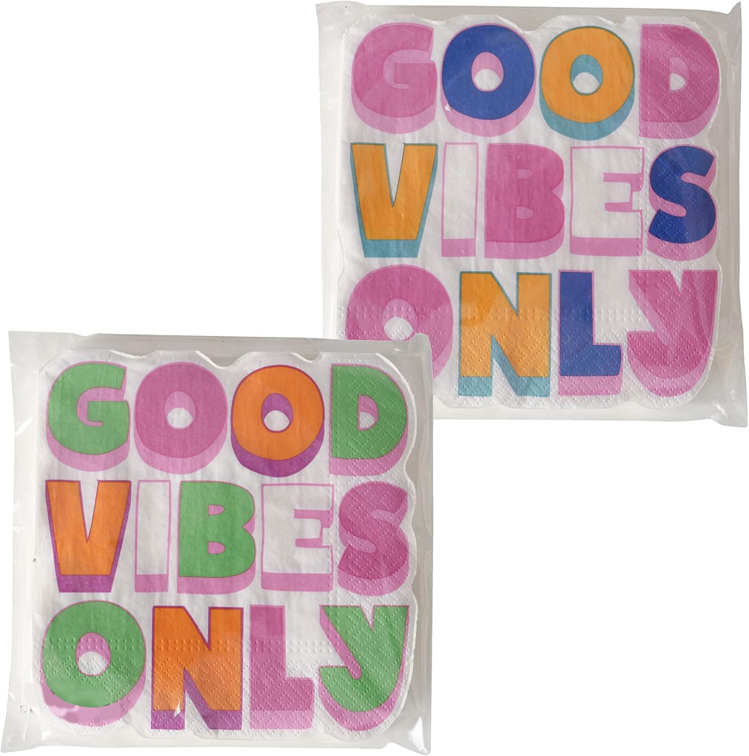 WHW Whole House Worlds 40 Count Good Vibes Only Napkins, Text Theme, 2 Packs of 20, 3 Ply Paper, Luncheon Size, 6.75 x 6.75 Inches, Food Safe Inks