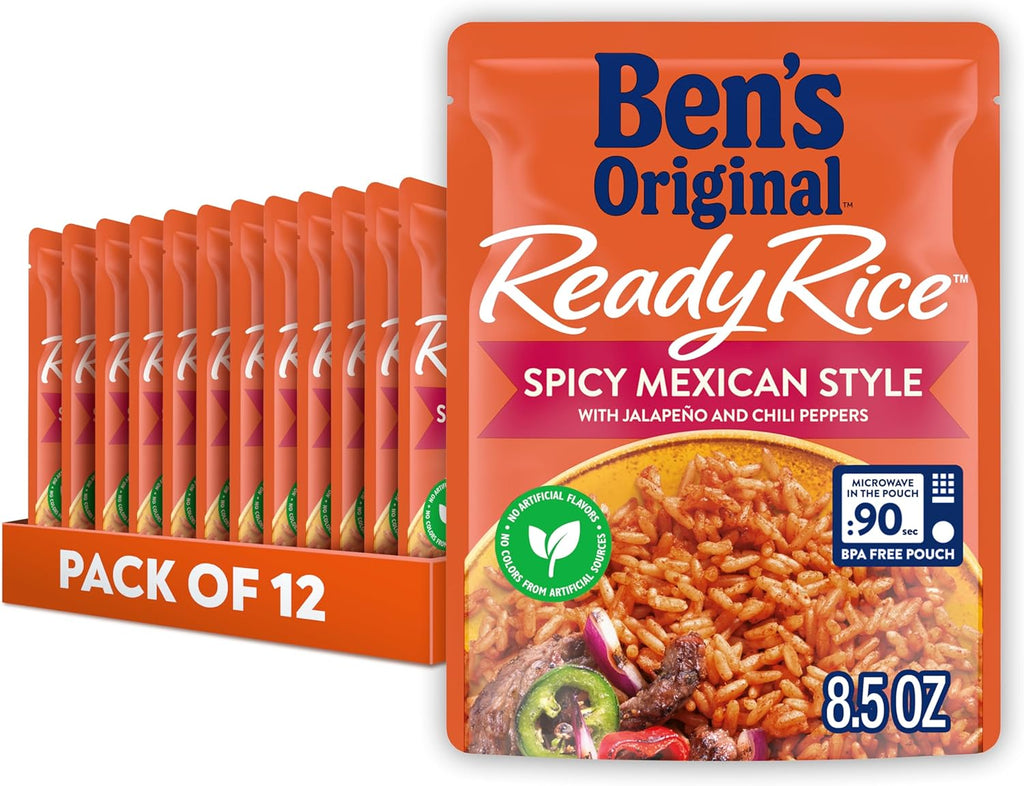 BEN'S ORIGINAL Ready Rice Spicy Mexican Style Flavored Rice, Easy Dinner Side, 8.5 oz Pouch (Pack of 12)