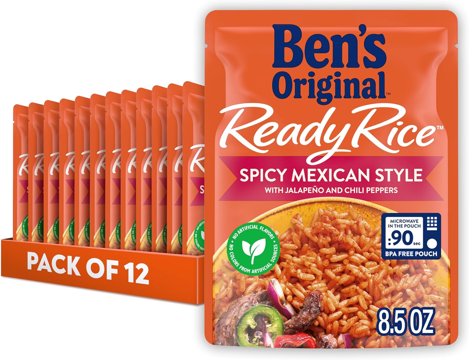 BEN'S ORIGINAL Ready Rice Spicy Mexican Style Flavored Rice, Easy Dinner Side, 8.5 oz Pouch (Pack of 12)