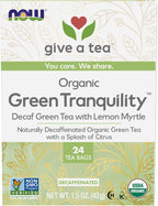 NOW Foods, Certified Organic Green Tranquility™ Tea, Decaf Green with Lemon Myrtle, Non-GMO, Premium Unbleached Tea Bags with No-Staples Design, 24-Count