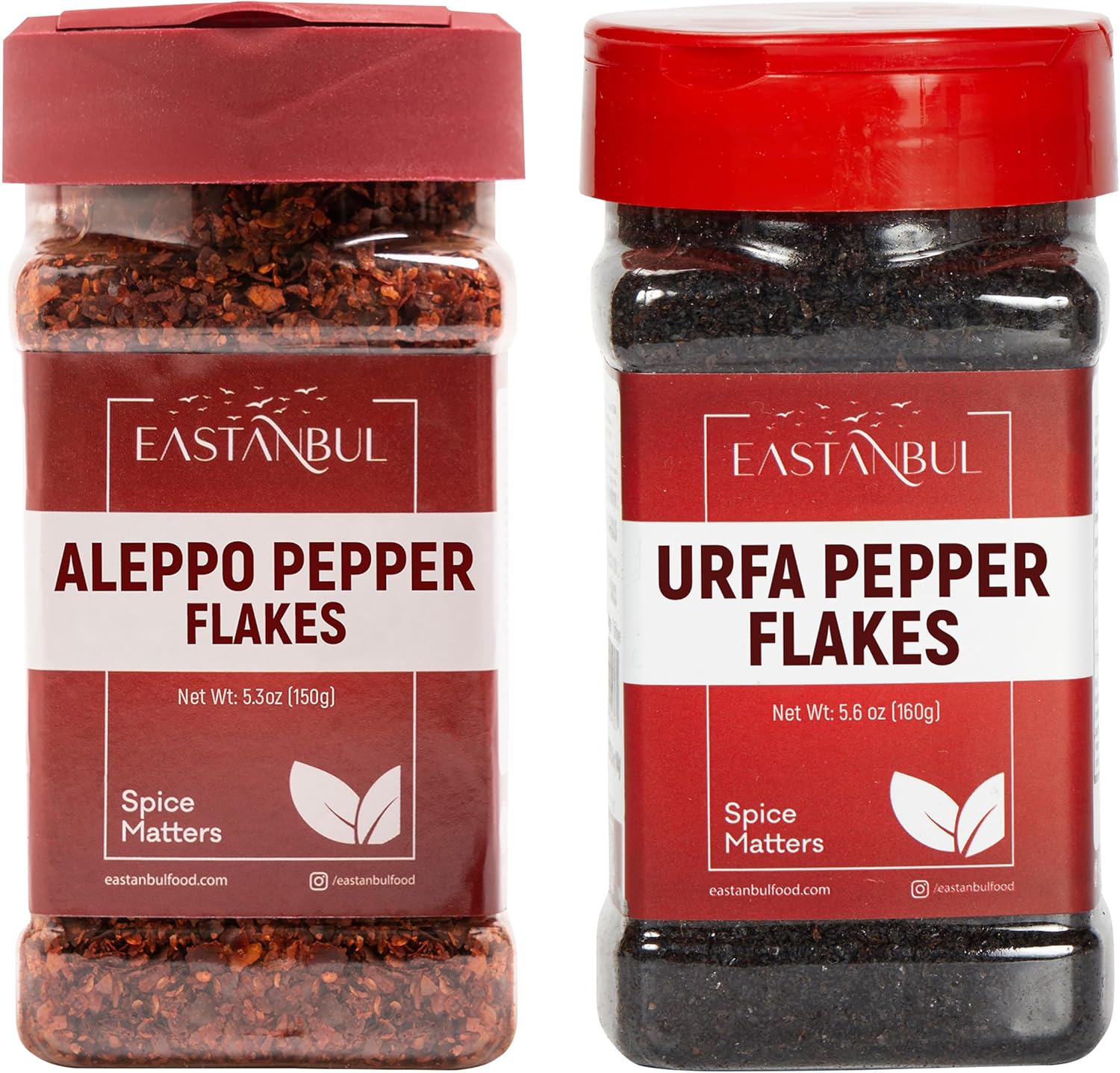 Eastanbul Aleppo Pepper & Urfa Pepper, Aleppo Flakes 5.3oz & Urfa Biber 5.6oz, Pul Biber and Isot for Mediterranean & Middle Eastern Dishes, Chili Flakes & Isot Blackish Twin Gift Pack, Spice Buddies