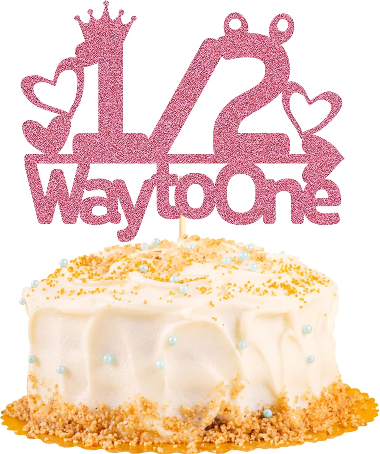 Pink Glitter 1/2 Way to One Cake Topper, 1/2 Birthday Cake Topper, Six Months Cake Topper for Boy Baby's Half Birthday Party, Baby Shower Cake Decorations