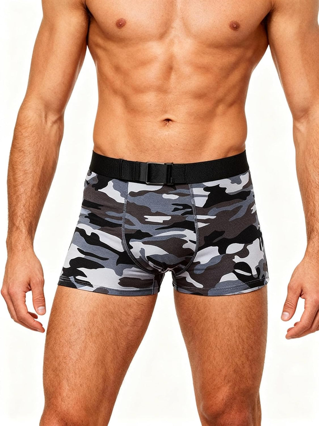 Men's Camouflage Print Long Boxer Briefs,Casual Men's Shorts,Quick-Drying Sports Underwear,Grey,XL