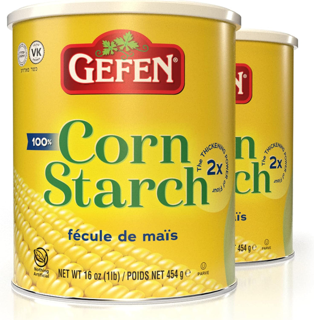 Gefen Corn Starch 100% Pure, 16oz, Resealable Lid, (2 Pack, Total 2 Lbs) Gluten Free Thickener, Just One Ingredient, Cornstarch