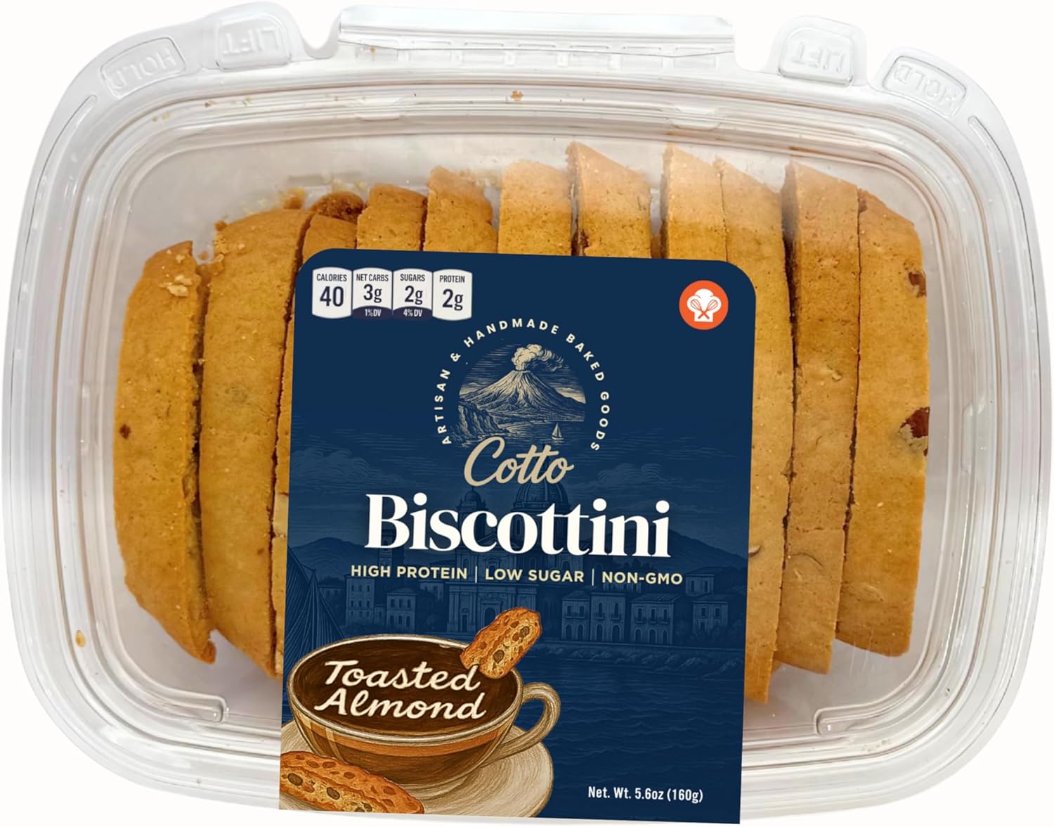Toasted Almond Biscottini – Keto Friendly | 3g Net Carbs & 2g Sugar |High Protein, Authentic Italian Style, Low Carb, Low Sugar, Gourmet Biscotti Cookie Snack