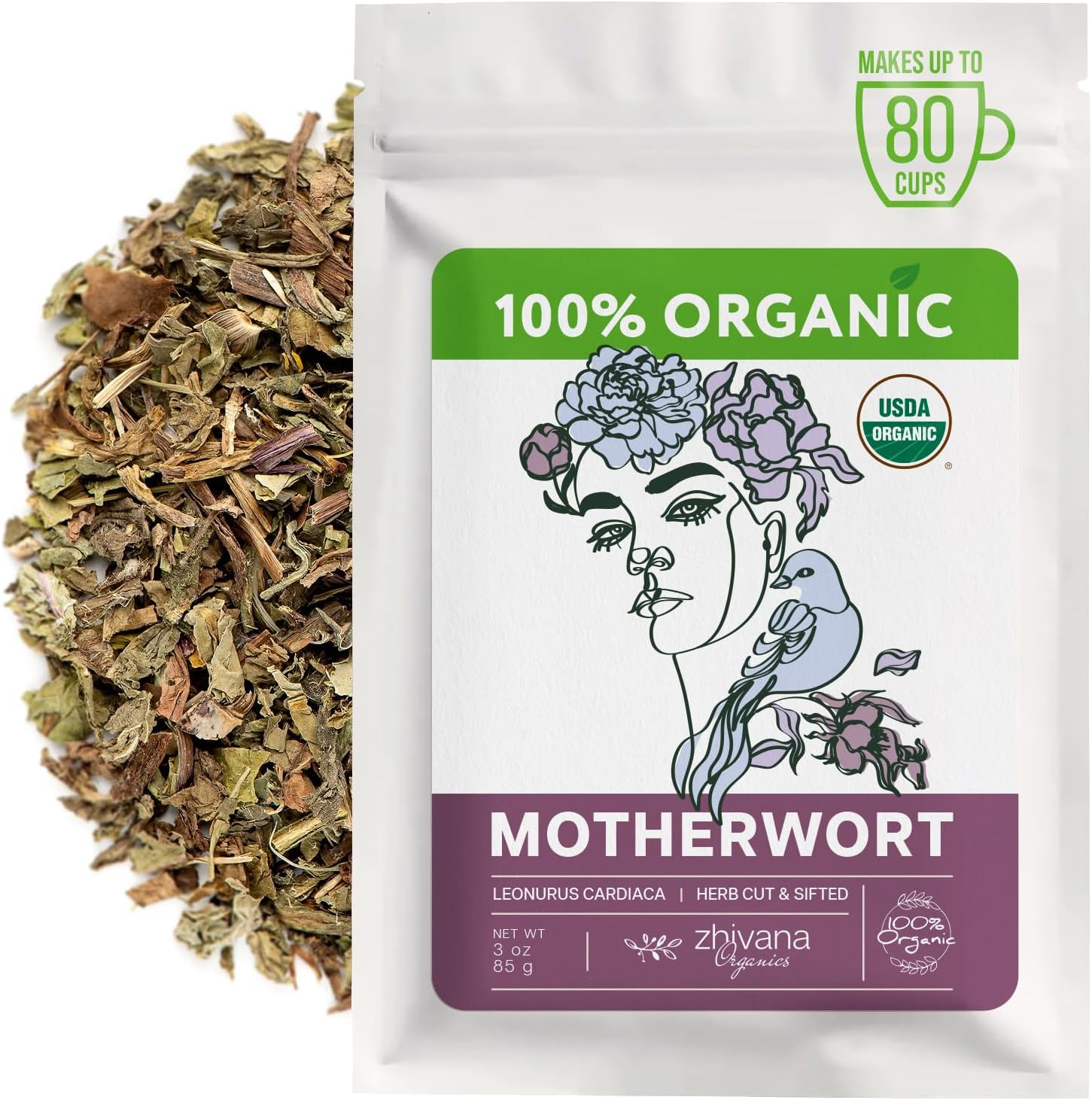 Zhivana Organics Organic Motherwort Herb (3oz.) - Leonurus cardiaca – Dried Loose Leaf Motherwort for Herbal Tea & Tincture - Heart & Emotional Balance Support