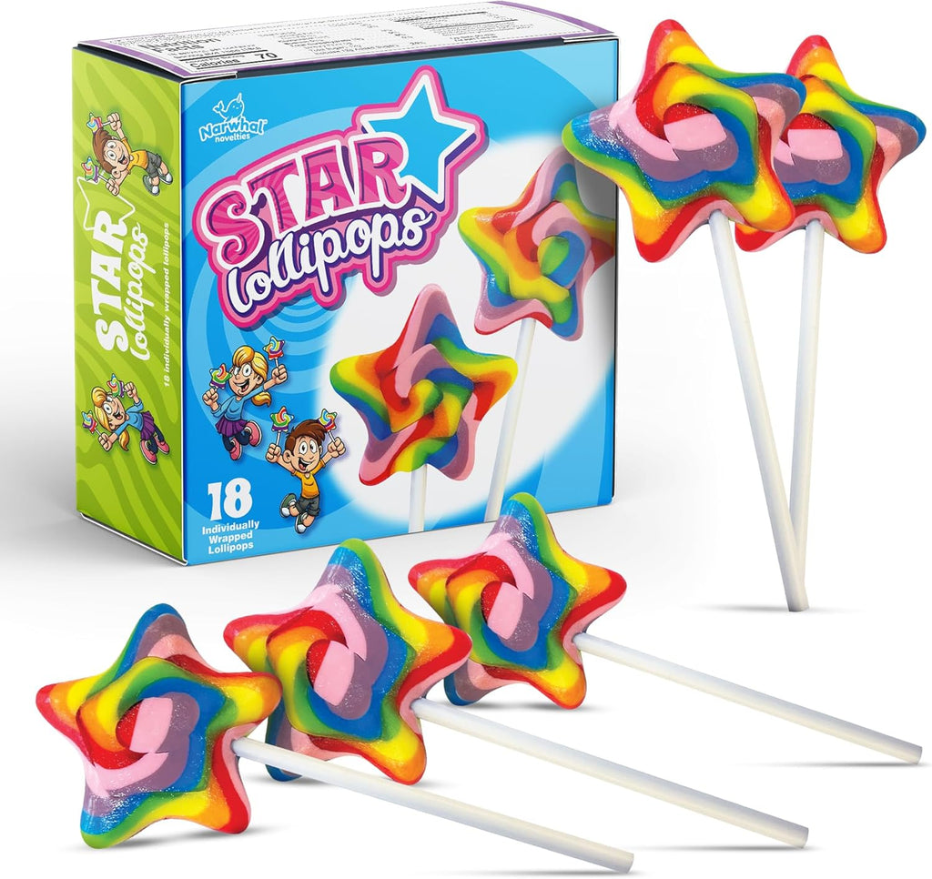 Rainbow Star Lollipops Swirl 18 PCS - Star Shaped Lollipop - Bulk Lolipop Candy Suckers Treats - Swirly Candies for Birthdays Party Favors and Goodie Bags - Easter Basket Stuffers For Kids