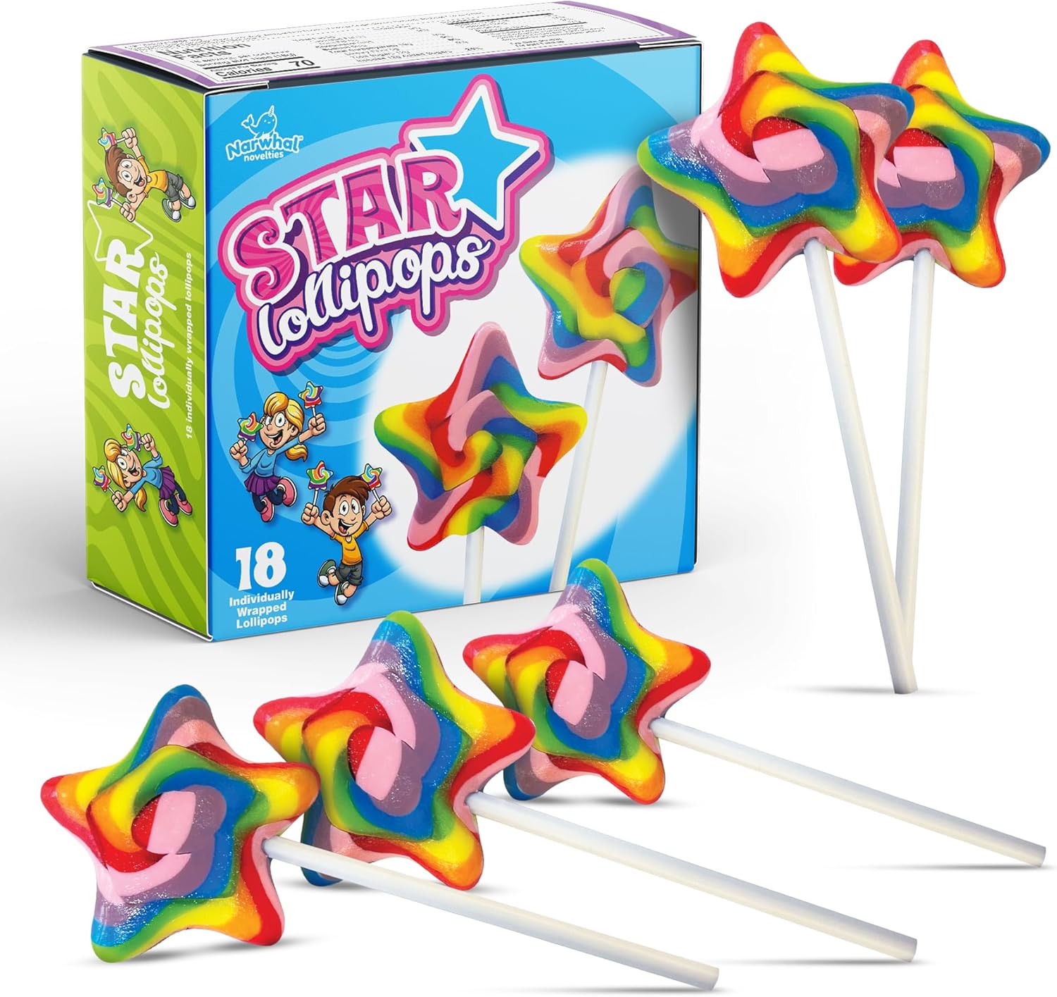 Rainbow Star Lollipops Swirl 18 PCS - Star Shaped Lollipop - Bulk Lolipop Candy Suckers Treats - Swirly Candies for Birthdays Party Favors and Goodie Bags - Easter Basket Stuffers For Kids